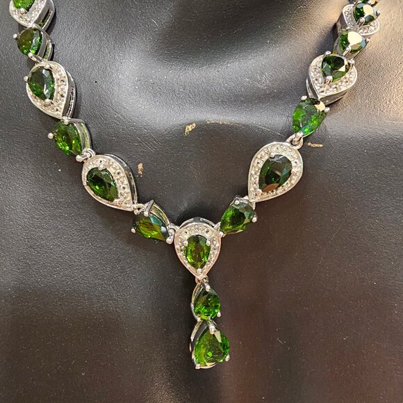 Sterling Silver Green Chrome Diopside Necklace, 16",Certificate of Authenticity - Picture 1 of 13